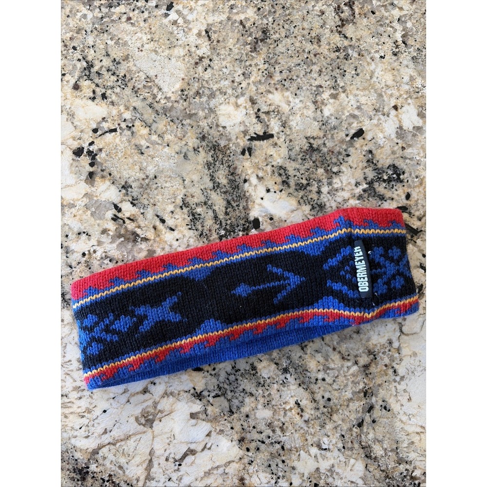 Obermeyer Vintage Ski Headband Ear Warmer Size OS Blue Red Wool Knit Ski Snow
